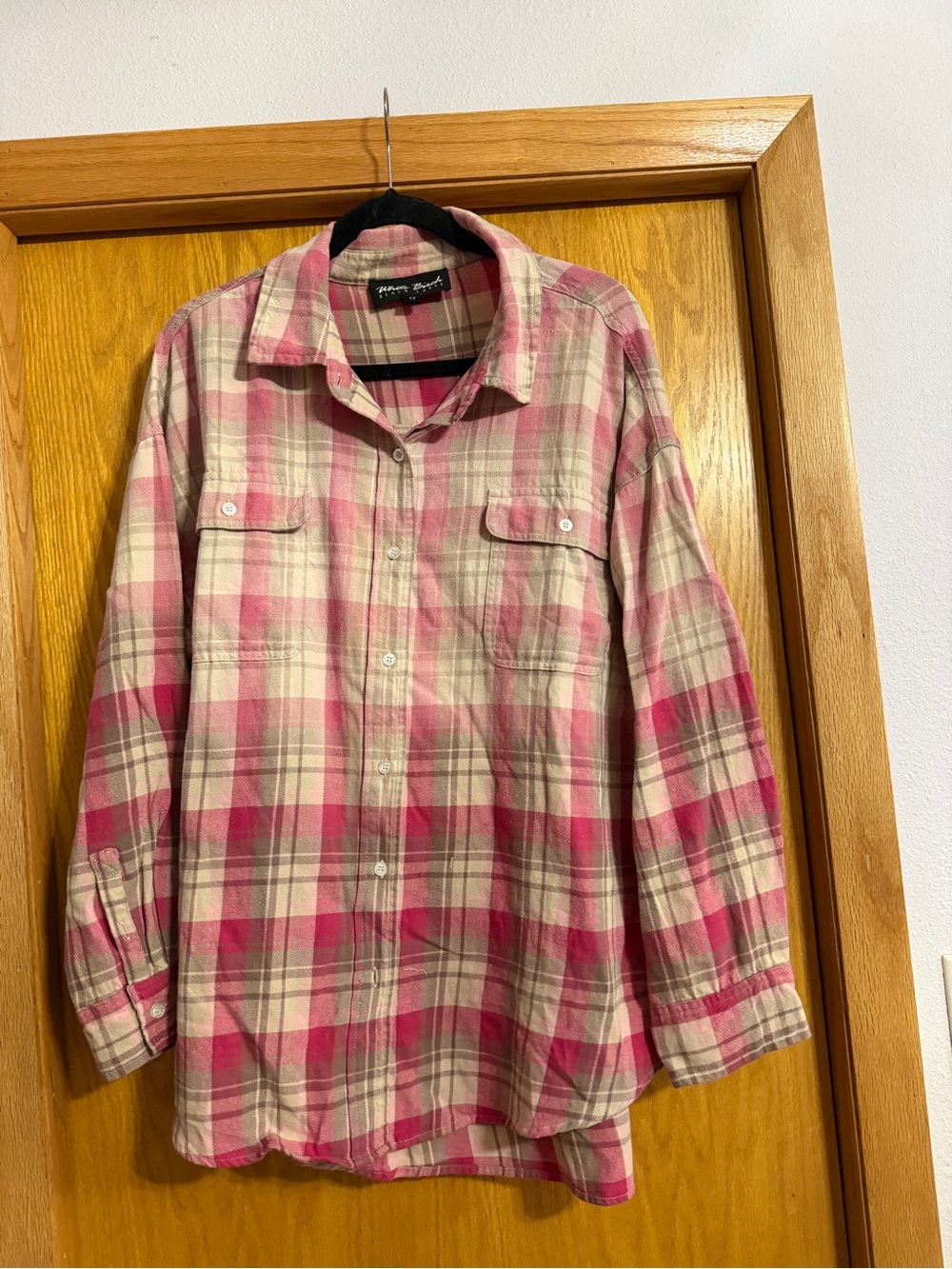 Plaid Button-Up Shirt in Pink and Cream